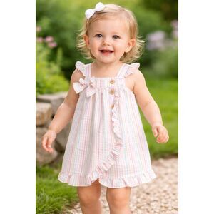 GoodLad Baby Girls' Pastel Seersucker Sundress - 18M, Ruffles & Bow Party Dress